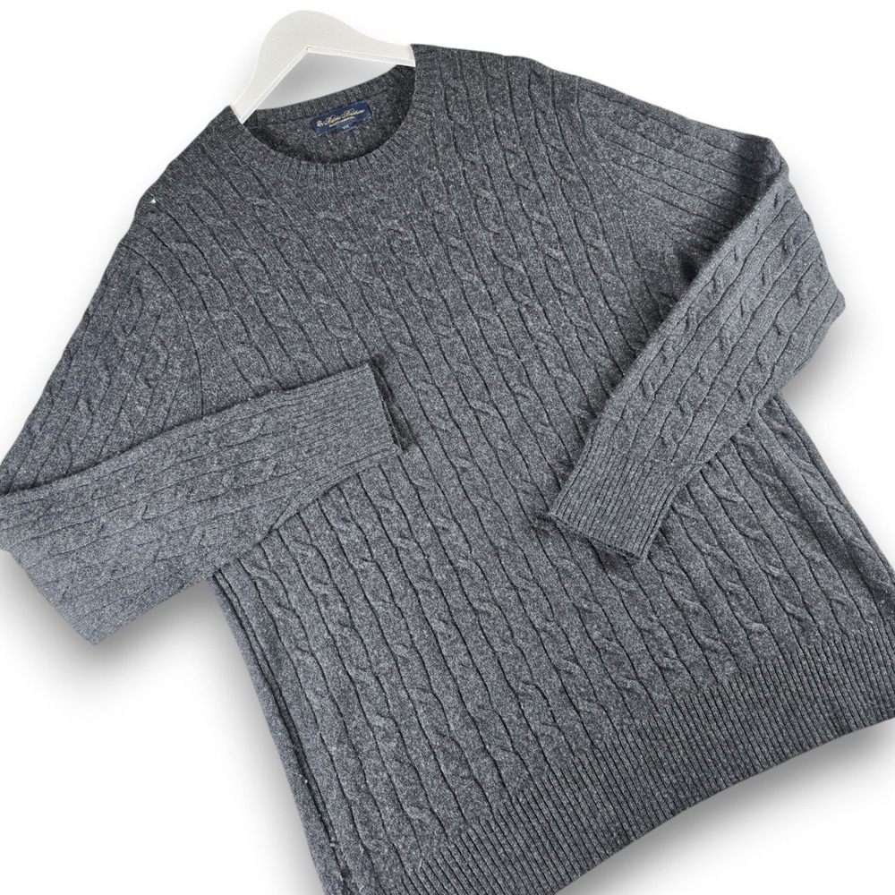 Brooks Brothers Sweater Mens XXL Gray English Lambswool Cable Knit Crewneck